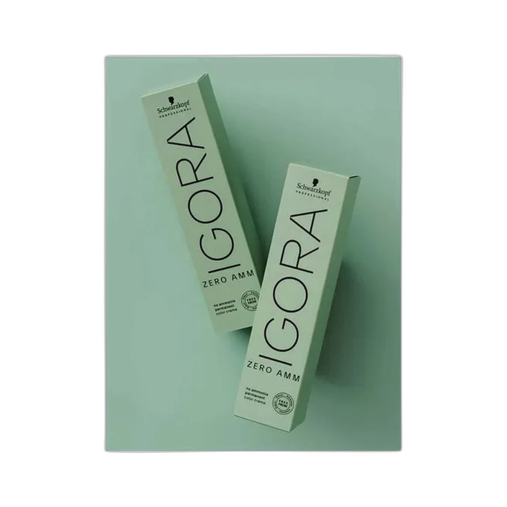 Duas caixas da coloração Igora Zero Amm 1.0 Preto Natural sobre fundo verde claro